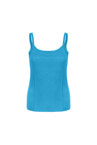 Fine, super comfy pure merino camisole in turquoise perfect for wearing under a suit or as a baselayer