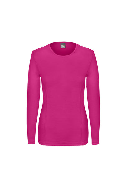 Fine, super comfy, pure merino wool long sleeve crew neck top in fuchsia. Keeps you warm when it's cool and cool when it's warm Great Baselayer and an awesome christmas gift for a an active friend who loves colour