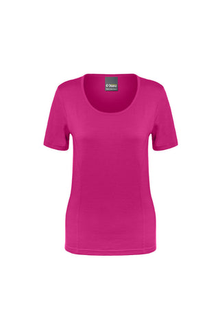 Fine, super comfy scoop neck top with short sleeves, in fuchsia super baselayer